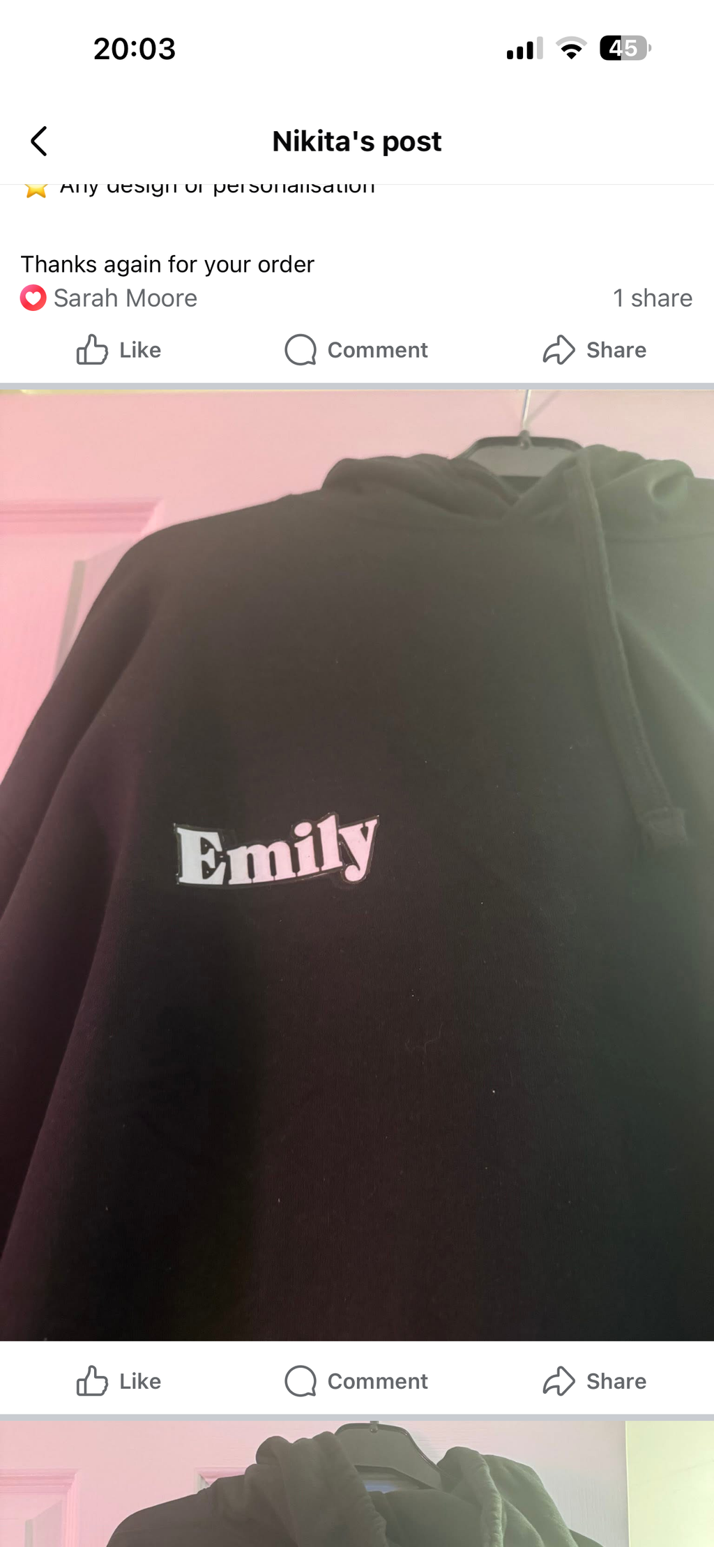 Personalised adult hoodie