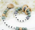 Personalised pram charm dummy clip and teether