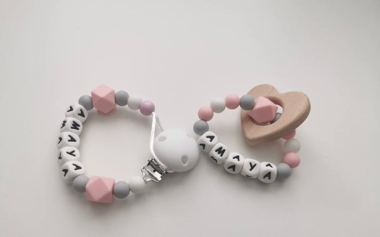 Personalised teether and dummy clip