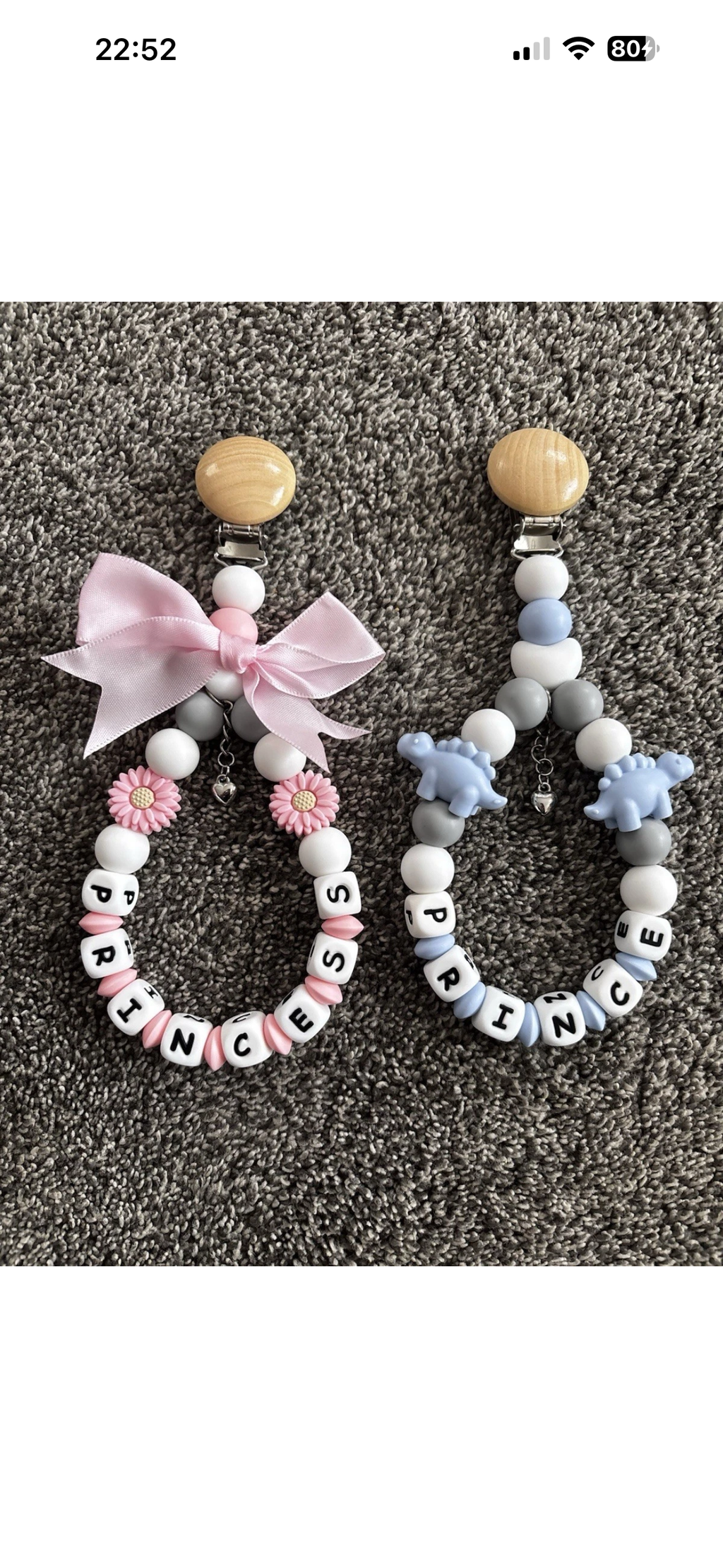 Personalised pram charm dummy clip and teether