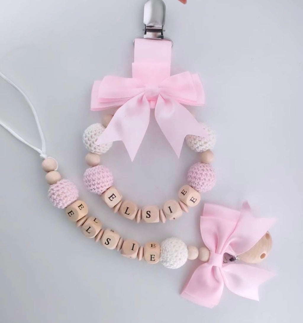 Personalised pram charm and matching dummy clip